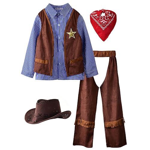ReliBeauty Kids Cowboy Costume for Boys Cosplay Costumes Birthday Party Christmas Halloween Dress up Gift for Kids 4 Sets,Blue 10/150