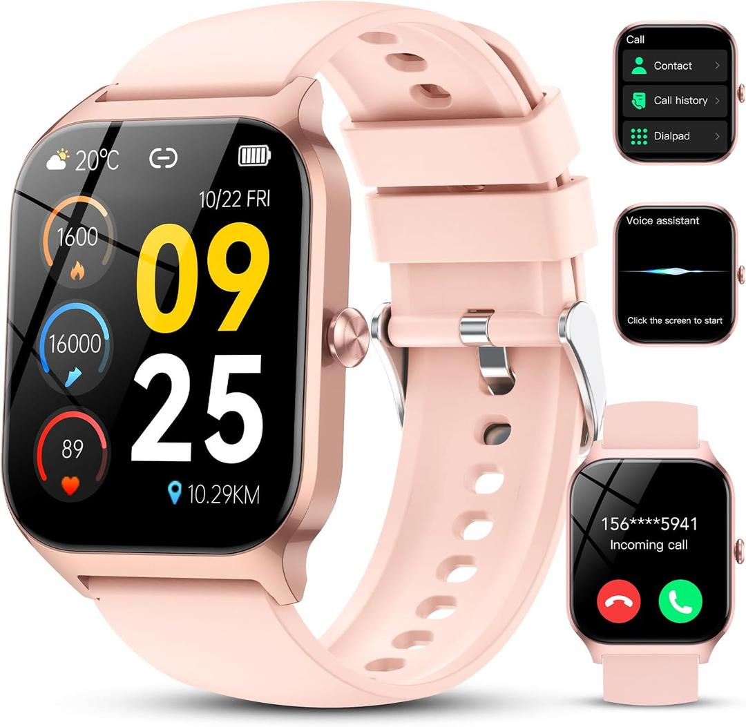 CASCHO Smart Watches for Women, 1.85" HD Smartwatch with 120+ Sports Modes/Heart Rate/Sleep Monitor, IP68 Waterproof Fitness Tracker with Bluetooth Calling/Music Control for Android iOS (Pink)