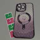 Bonoma Compatible with iPhone 16 Pro Max Case Support for MagSafe, Plating Heart Glitter Magnetic Checkered Case TPU Camera Protection Back Cover for Girls Women -Purple