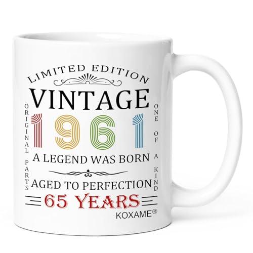 KOXAME 65th Birthday Gifts for Women Men, 1961 Vintage Coffee Mug 11Oz, 1961 Birthday Gift for Mom Dad Husband Wife Papa Grandma Friend Born in 1961, 65th Birthday Decorations Gift (65)