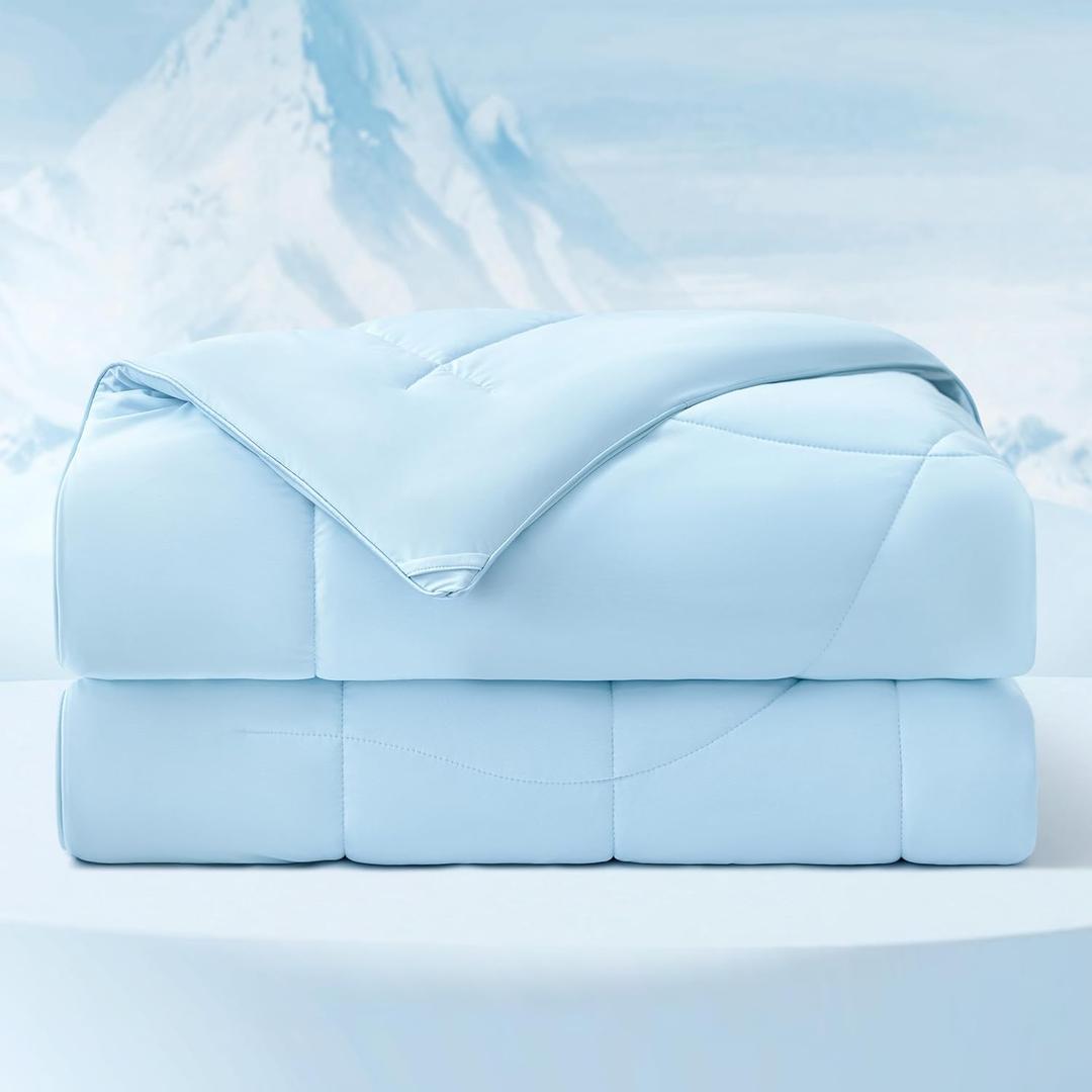 Bedsure Cooling Comforter Queen Size - Cooling Blankets for Hot Sleepers, Lightweight Comforter for Summer with Dual-Sided Cool Tech, Soft Breathable Cold Blanket for Sleeping, Blue, 88x88 Inches