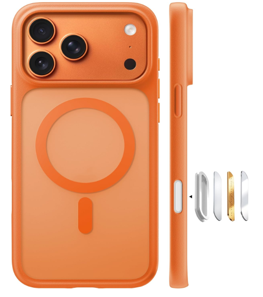 TORRAS Stronger Magnetic & Shockproof for iPhone 17 Pro Max Case, Fit for MagSafe, Military Grade Drop Protection, Camera Control, DIY Button, Slim for iPhone 17 Pro Max Case Translucent Orange