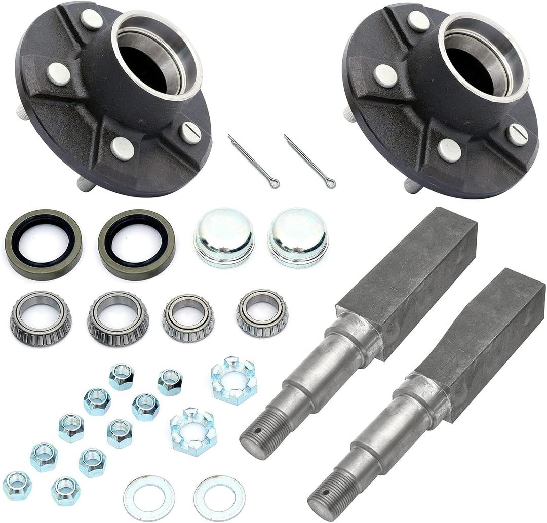 FKG Trailer Hub Spindle Kit 5 Bolt on 4.5" Bolt Circle Fit for 3,500 lb. axles with 1-3/8 Inch to 1-1/16 Inch Tapered Spindles, Set of 2
