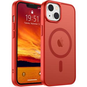 SUPFINE Magnetic for iPhone 14 Case & iPhone 13 Case (Compatible with MagSafe)(Military Grade Drop Protection) Slim Translucent Matte Shockproof Phone Cover, Red