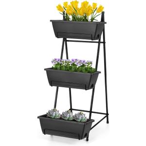 3 Tier Vertical Garden Planter Small Raised Garden Bed Freestanding Plastic Raised Planter Boxes Herb Planter Stand with Removable Tray for Indoor Outdoor Herbs Flowers Vegetables Plants Grey (Gray)