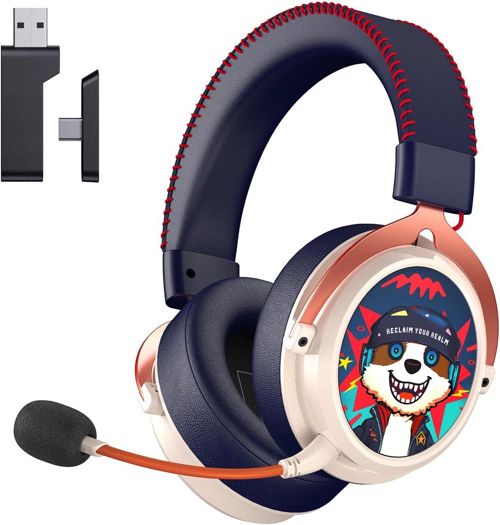 Gtheos 2.4GHz Wireless Gaming Headset for PS5, PS4, PC, Switch, 7.1 Surround Sound, Bluetooth 5.4 Gaming Headphones for Phone, Pad, Laptop, 6mm Noise Canceling Mic, Bio-Dynamic Stereo Sound - White