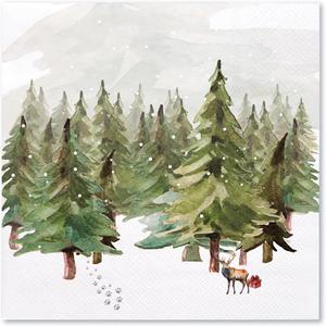 WRAPAHOLIC 50Pcs Christmas Paper Napkins - Winter Watercolor Pine Forest Elk 3-Ply Disposable Luncheon Napkin for Christmas Party Supplies Tableware, Xmas Holiday - 6. 5 x 6.5 In