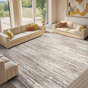 Area Rug Living Room-9X12 Abstract Washable Rug Dark Brown