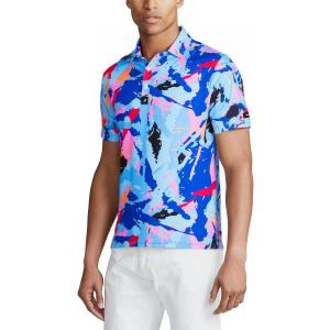 SURF CUZ Golf Shirt Moisture Wicking for Men Dry Fit Polo Shirts Short Sleeve Print Performance 4-Way Stretch (L)