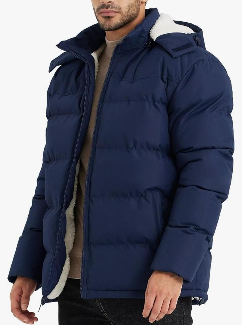 BEST SOUTH Men's Hooded Winter Puffer Jacket Fleece Warm Bubble Coat Outerwear Cold Weather Size XXL
