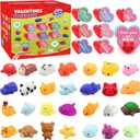 28 Pack Valentines Day Gifts for Kids, Mochi Squishies Party Favor Set with Valentines Greeting Cards and Filled Hearts, Valentine's Day School Prize Party Favor, Classroom Exchange Gift Set