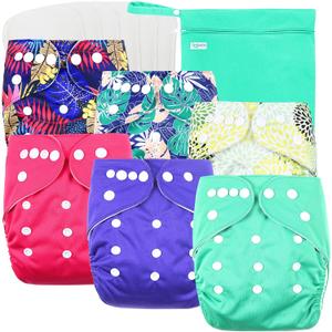 Leekalos Cloth Diapers Reusable for Boys and Girls, Baby Diaper Cloth with Inserts & Wet Bag One Size (Floral) (Floral)