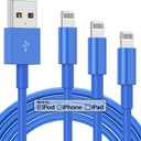 3 Pack Apple MFi Certified iPhone Charger Cable 6ft, Apple Lightning to USB Cable Cord 6 Foot, 2.4A Fast Charging Apple Phone Long Chargers for iPhone 11/11Pro/11Max/ X/XS/XR/XS Max/8/7/6 Blue