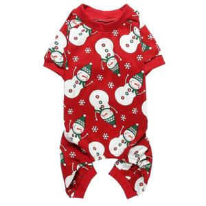 Lanyarco Snowman Pet Dog Christmas Pajamas PJS, Cute Cotton Snowflake Xmas Outfit for MEDIUM Dogs, Red Large Back Length 19"
