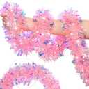 50 FT Pink Christmas Tinsel Garland Christmas Decorations for Xmas Tree Decor, Shiny Iridescent Metallic Twist Hanging Tinsel Garlands for Stairs Mantle Fireplace Home Indoor Holiday Party Supplies