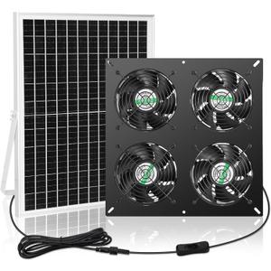 25W Solar 4 Fan Kit for Outdoor Greenhouse, Solar Powered Vent Exhaust Ventilation Fan for Chicken Coop, Shed Air Circulation, 14.7 Ft Long Cord with IP65 Weatherproof Rate