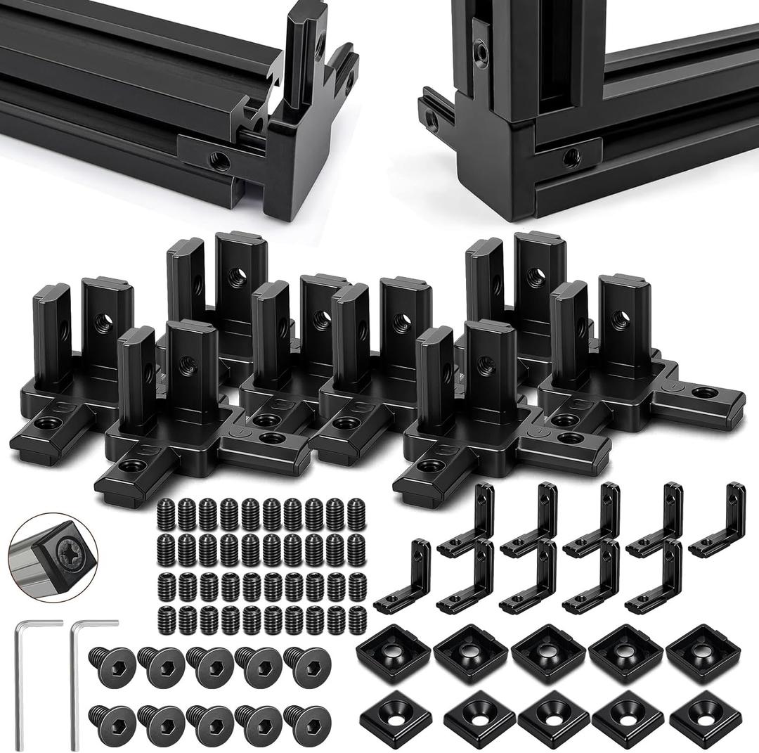 Konohan 20 Pcs 2020 Aluminum Extrusion Connector 3-Way End Corner Brackets, L-Shape Interior Corner Joints, T-Slot Nuts, Screws, Wrench, Extruded Hardware for 6mm Slot Aluminum Profile Frame Building