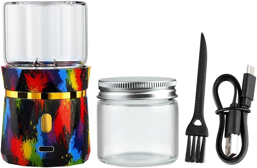 Electric Grinder, Small Spice Grinder Electric Grinders Mini Size 2inx3.5inches with 2pcs 1.7oz/50ml Glass Jar Rechargeable Automatic Small Grinder