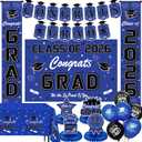 Graduation Decorations Blue and White 2026, Class of 2026 Graduation Party Decorations Set with Backdrop, Tablecloth, Congrats Grad Banner, Porch Banners, Centerpieces & Balloons