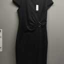 VFSHOW Womens Elegant Notch V Neck Ruched Work Office Business Church Bodycon Sheath Dress (Medium, Black)