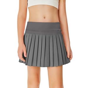 Haloumoning Girls Pleated Skirts with Shorts Athletic Tennis Skorts Sport Performance Skirt with Pockets 4-14 Years Dark Grey 160