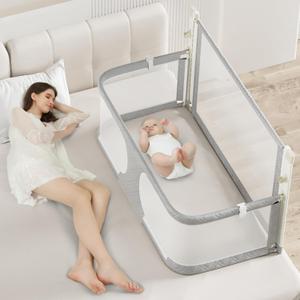 3 in 1 Baby Bedside Sleeper Portable Crib, Foldable Bed Rail for Toddlers, Crib Side Bed with Adjustable Height, Baby Playpen, Suitable for Twin, Full, King & Queen Size Bed (Grey)