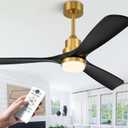 52 inch Smart Ceiling Fan with Lights,Outdoor Ceiling Fan 3 Wood Blades Compatible with Alexa/Gg Voice Control&App&Remote,Quiet DC Motor for Covered Patio Porch Bedroom,Black and Gold