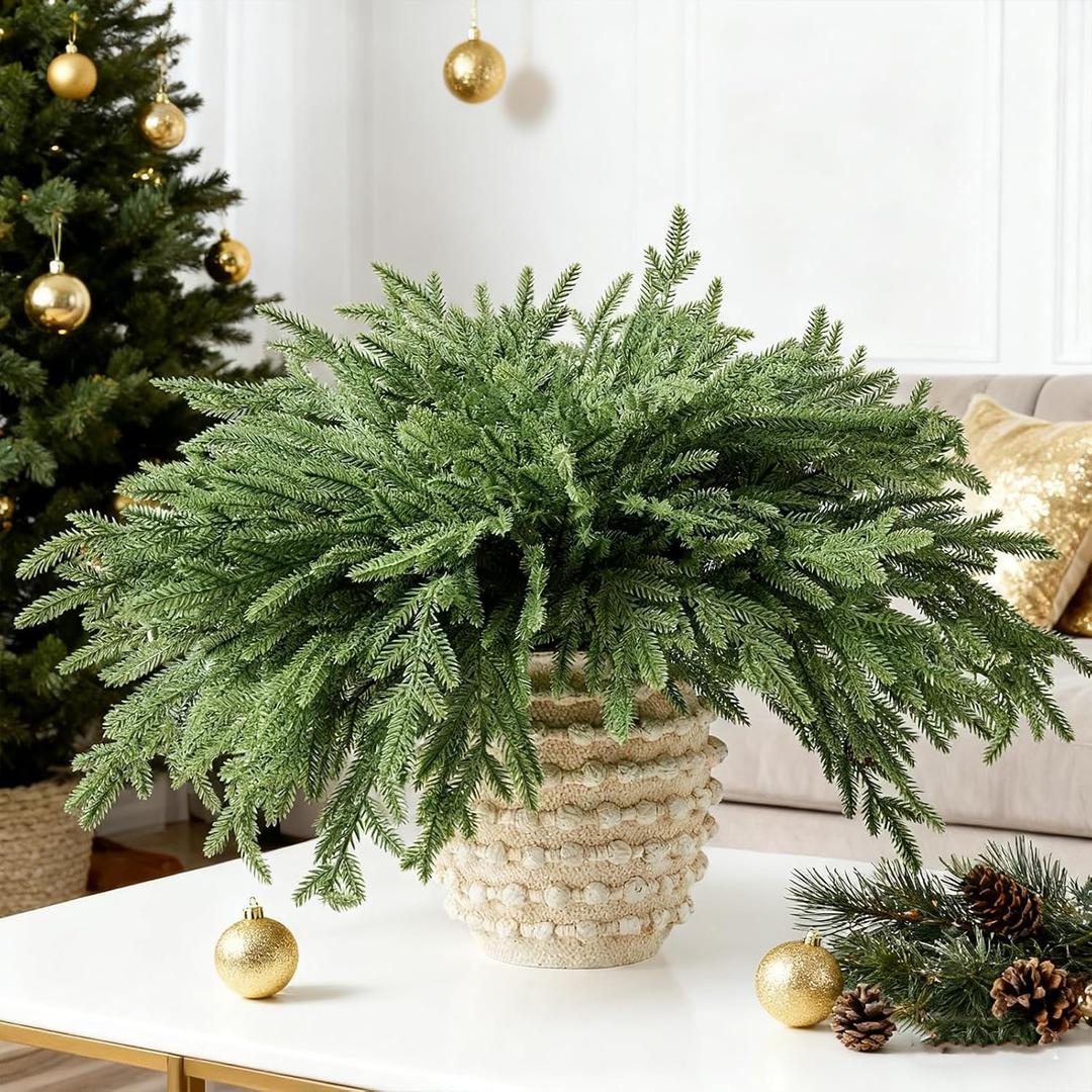 DN DECONATION Artificial Christmas Norfolk Pine Stems, Faux Pine Branches 22.4" 12PCS - Real Touch PE Greenery Fake Pine Needles for Vase Arrangements, Winter, Holiday Indoor Outdoor Home Decor (Set of 12, Green57)