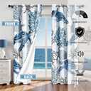 Nautical Coastal Curtains Decorative Beach Ocean Sea Turtle Coral 50% Light Blocking Sea Darkening Grommet Curtain For Villa Living Room, Bedroom Navy Blue and White 2 Panels Set, 52x63 Inches