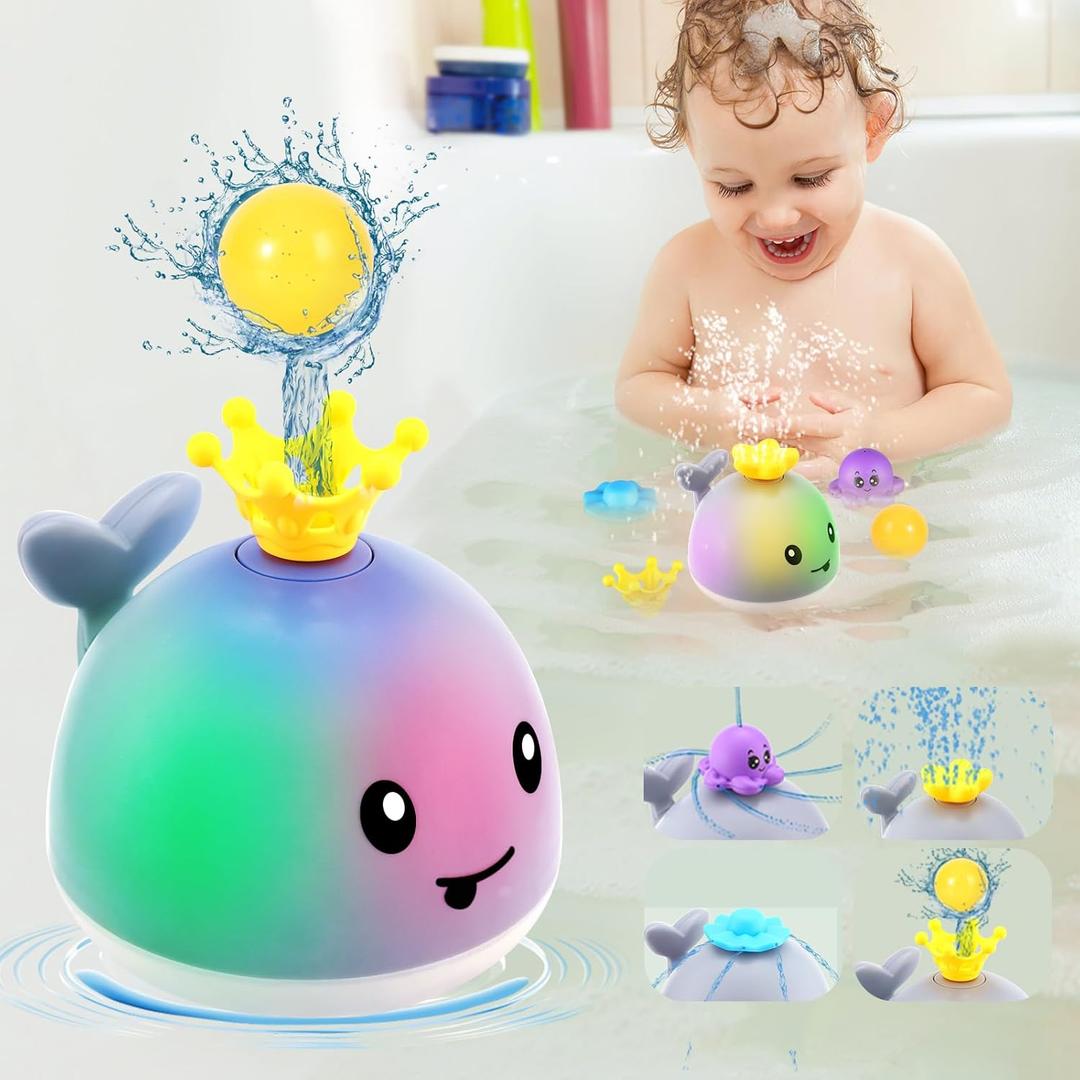 Gigilli Baby Bath Toys with 4 Modes, Bath Toys for Kids Ages 1-3, 1 Year Old Boys Girls, Pool Water Toys for Babies 6-12-18 Months, Light Up Whale Bath Toy Toddler Birthday Bathtub Toy
