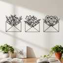 3 Pcs Envelope Flower Wall Art Decor Black Metal Wall Sculpture Decor Hanging Iron Flowers Bedroom Bathroom Art Flower Line Sculpture Minimalist Decoration, 9.84 x 9.84 Inch