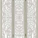 Casaphoria 68.9" Folding Room Divider, 3 Panels Carved Openwork Decorative Screen, No Assembly Freestanding Partition for Living Room Bedroom Home Office, Light-Filtering Space Divider (White)
