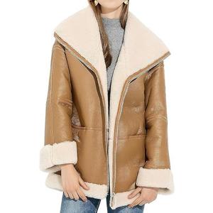 Women Aviator Pilot Leather Jacket - Genuine Sheepskin Shearling Moonlight Faux Fur - Stylish Winter Fashion, Small 