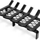 17" Fireplace Grate with Ember Retainer, Wood Stove Grate Rack, Heavy Duty Solid Steel 6-Bars Firewood Holder, Non-Assembly Fire Grate for Indoor Hearth Outdoor Firepit - Matt Black