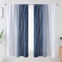 Estelar Textiler Rod Pocket Navy Blue and Greyish White Blackout Curtains for Living Room, Light Blocking Window Curtains, Thermal Insulated Room Darkening Drapes for Bedroom, 42x63 Inch, 2 Panels