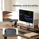 muso wood Dual Monitor Stand with Storage Shelf, 45 Inch Wooden Monitor Riser for 2 Monitors, Walnut Desk Shelf for Computer, Laptop, Screen, TV, Printer