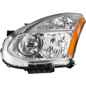 Headlight Assembly for 2008-2013 Nissan Rogue & 2014-2015 Rogue Select, Driver Side, Chrome Housing, Amber Reflector, Clear Lens, OE Replacement