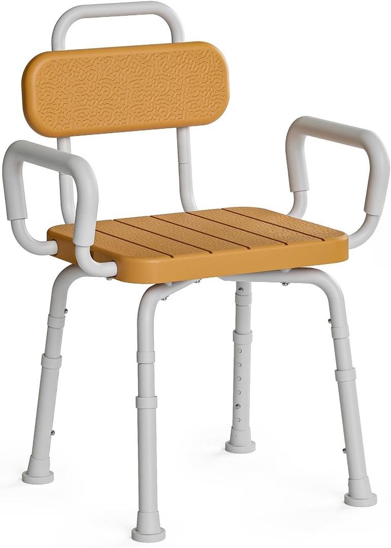Loyoda Swivel Shower Chair for Seniors with Back and Arm, for Inside Shower | Adjustable Height, Safe Rotating Shower Stool, For Inside Tub, Non-Slip Feet, Aluminum Frame for Stability, For the Elderly