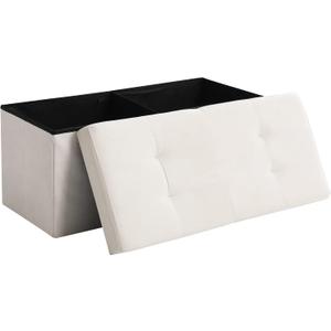 Storage Ottoman Bench Foldable Seat Footrest Shoe Bench End of Bed Storage with Flipping Lid, 75L Storage Space, 30 inches Velvet Cream