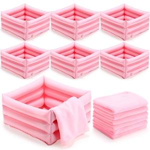 FillTouch 6 Pcs Foot Spa Kit for Girls Kids 12. 5 x 12. 5 x 8. 3 Inch Foot Care Bath and 12 x 28 Inch Hand Towels Washbasin Salon Towels for Spa Sleepover Party Supplies (Light Pink)