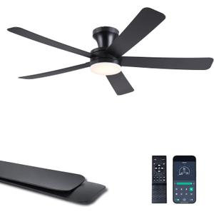 Ayaoty 46" Ceiling Fans with Lights and Remote - Black Flush Mount Ceiling Fan Light with ABS Blades and 3CCT Dimmable, Reversible, Low Profile Fan Light for Indoor Modern Bedroom, Kitchen