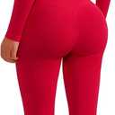 SUUKSESS Women 2 Piece Open Back Seamless Workout Sets Scrunch Booty Gym Leggings Built in Bra Crop Yoga Top (Large, Red)