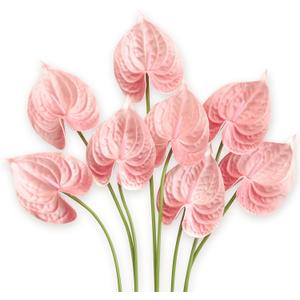 Real Touch Anthurium Artificial Flowers, 8pcs Shabby Blush Faux Tropical Flowers with Stems for Modern Wedding Bouquets, Elegant Centerpieces & Chic Party Decoration