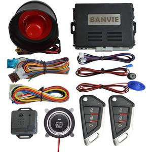 BANVIE Car Alarm System with Remote Engine Start and Push to Start Stop Iginition Button Kit (2.with siren)