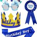 YumSur Birthday Crown and Dress Up Set - Headband Tiara, Ribbon Medal for Kids, Girl, Boy, Children's Party