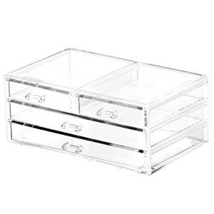 Cq acrylic Bathroom Organizer with 4 Drawers,Stackable Containers for Organizing with Drawers for Vanity Counter and Desk,Plastic Clear Storage Drawers for Cabinet Makeup,Craft,Beauty Supplies,1Pcs (2 Small Drawers, 2 Long Drawers)