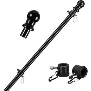 Black Flag Poles for Outside House - 5ft Tangle Free Flag Pole for House,Heavy Duty Metal Flagpole,Outdoor Flagpoles Residential for Porch,Fence (Without Bracket)