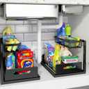 REALINN Under Sink Organizer, L-Shaped 2 Tier Pull Out Cabinet Organizer for Kitchen and Bathroom, Slide Out Under Cabinet Storage, Metal Under Sink Storage with Sliding Drawer, 50 lbs, Black 2 Pack (14.2"D x 10.6"W x 11"H)