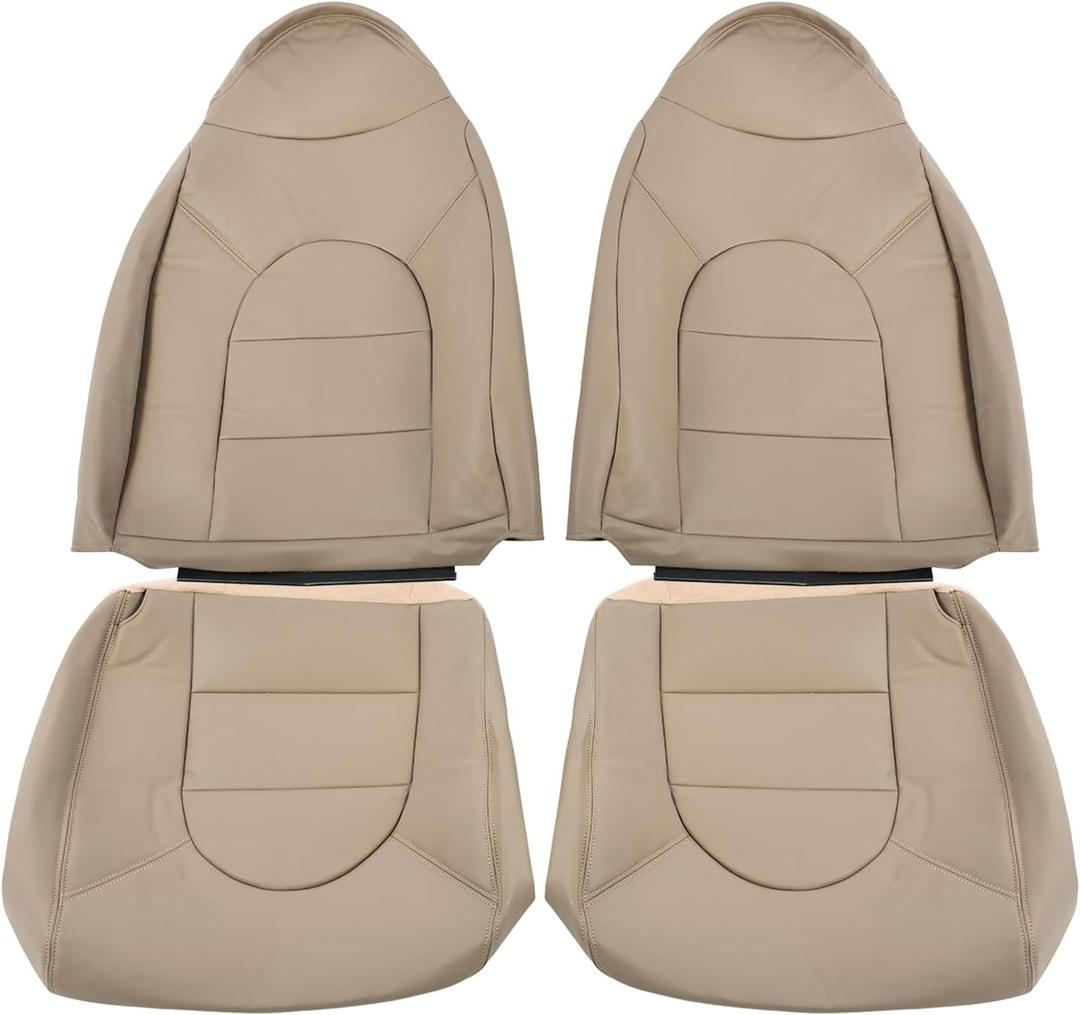 4 PCS Tan Leather Passenger Driver Side Bottom and Top Lean Back Seat Covers Compatible with (Fit F Series) 250 350 450 550 1999 2000