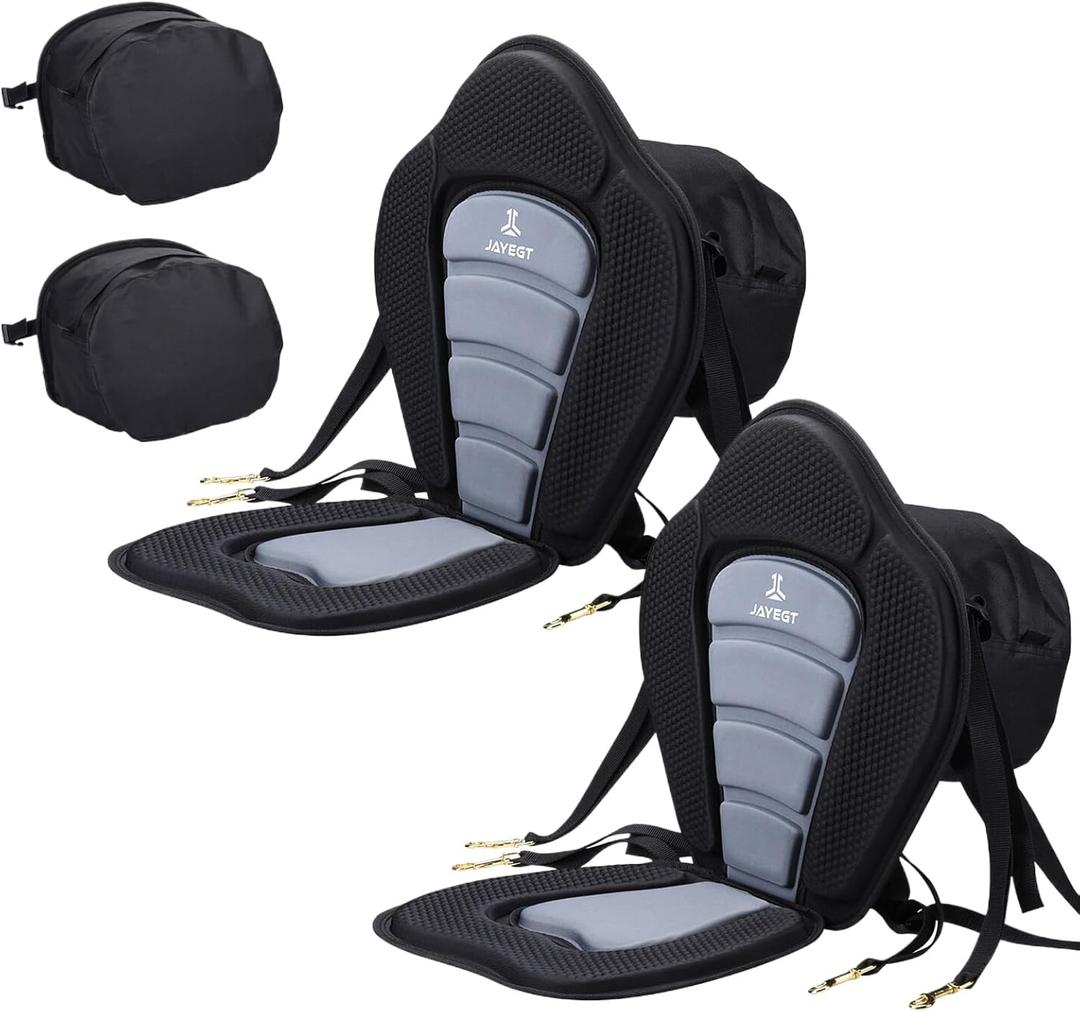 JAYEGT Kayak Seat Deluxe Padded Back Canoe Seat with Back Support ，SUP Paddle Board Seats Fishing Seat for Universal Sit with Detachable Storage Bag and 4 Adjustable Straps. (2Pcs Kayak Seat)